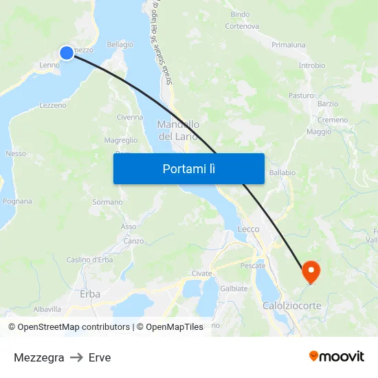 Mezzegra to Erve map