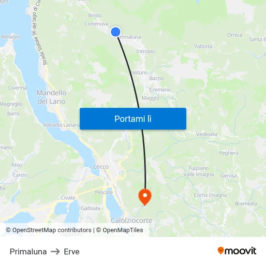 Primaluna to Erve map