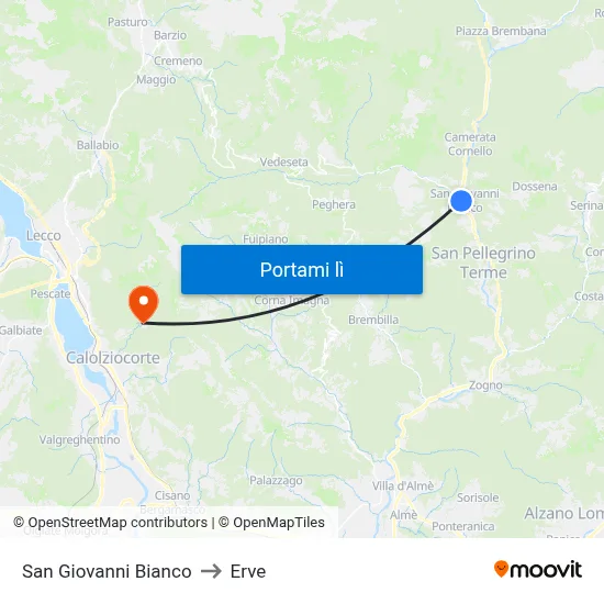 San Giovanni Bianco to Erve map
