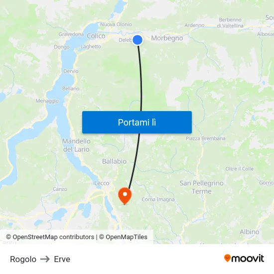 Rogolo to Erve map