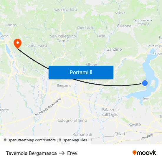 Tavernola Bergamasca to Erve map