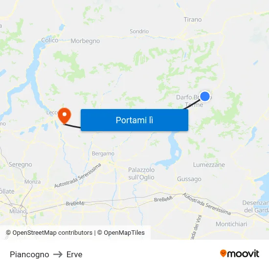 Piancogno to Erve map