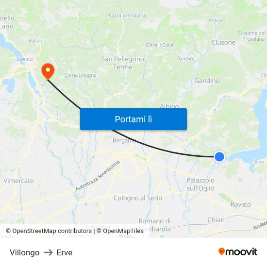 Villongo to Erve map
