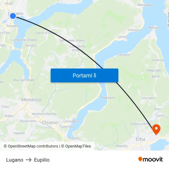Lugano to Eupilio map