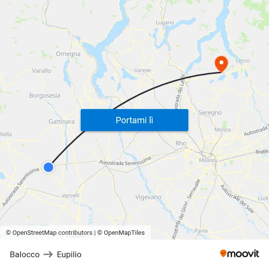 Balocco to Eupilio map