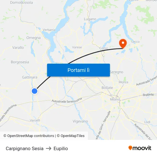 Carpignano Sesia to Eupilio map