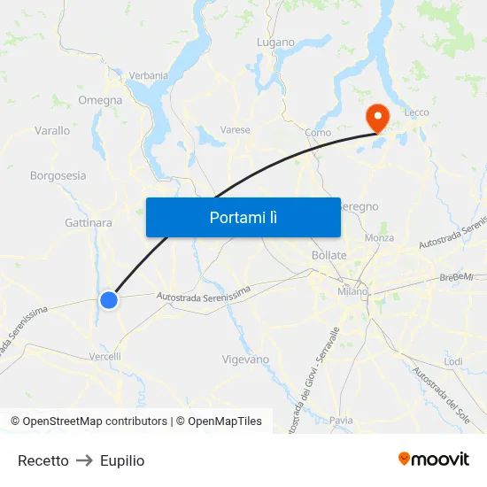 Recetto to Eupilio map