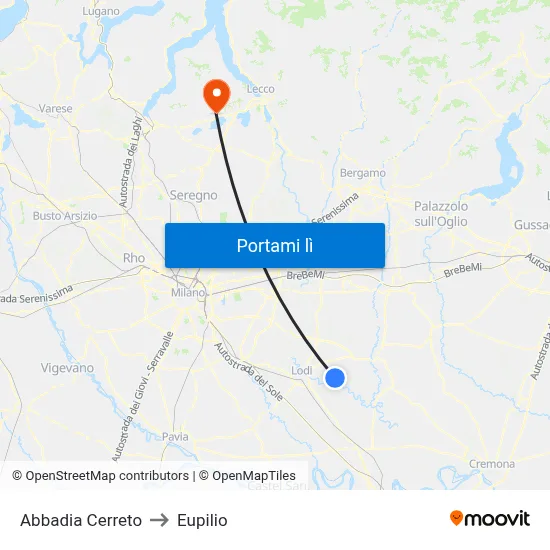 Abbadia Cerreto to Eupilio map