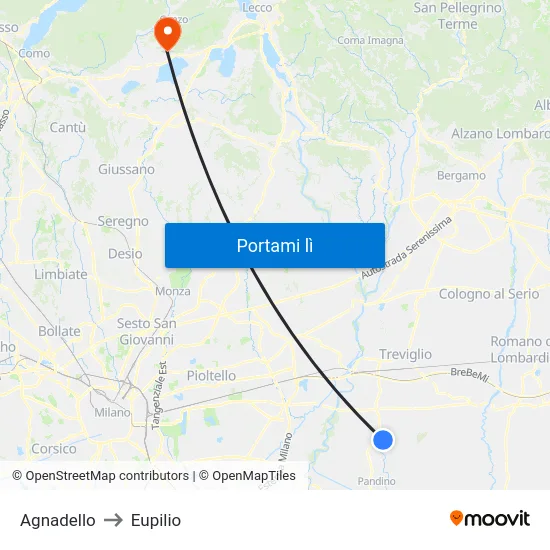 Agnadello to Eupilio map