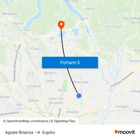 Agrate Brianza to Eupilio map