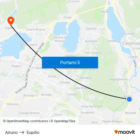 Airuno to Eupilio map