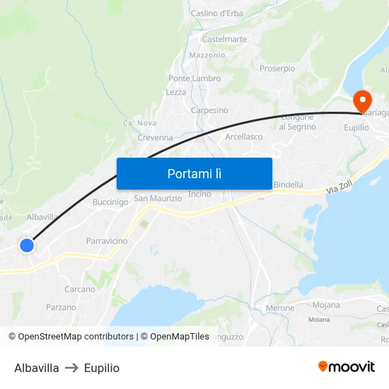 Albavilla to Eupilio map