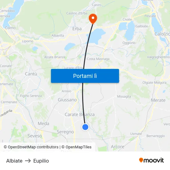 Albiate to Eupilio map