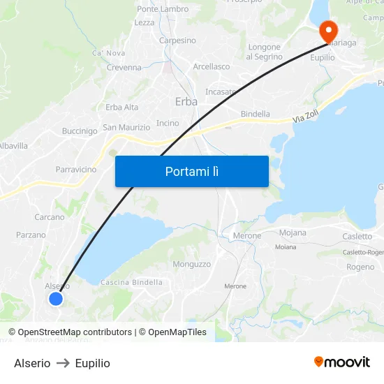 Alserio to Eupilio map