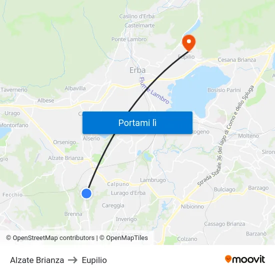 Alzate Brianza to Eupilio map
