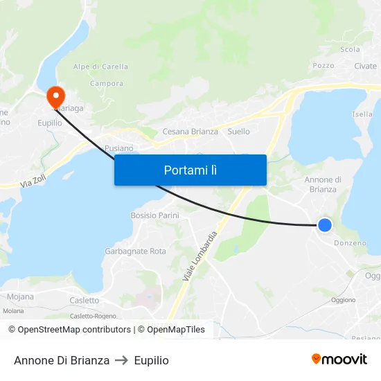 Annone Di Brianza to Eupilio map