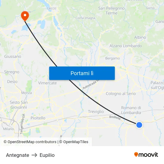 Antegnate to Eupilio map