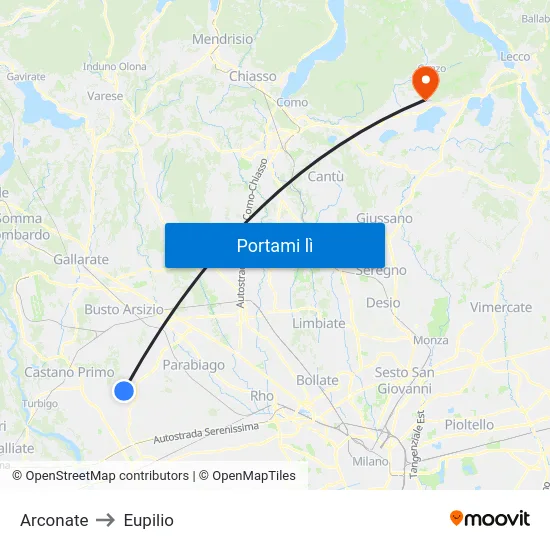 Arconate to Eupilio map