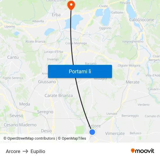 Arcore to Eupilio map