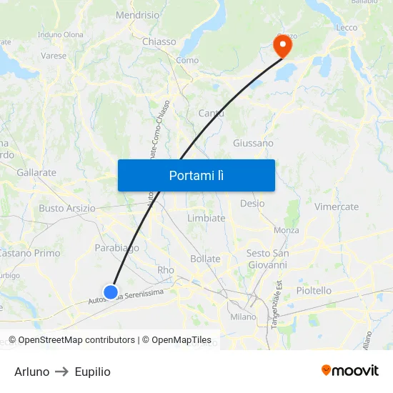 Arluno to Eupilio map