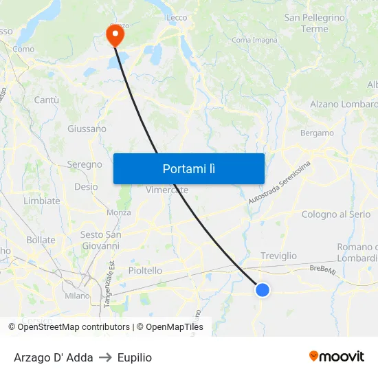 Arzago D' Adda to Eupilio map