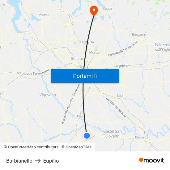 Barbianello to Eupilio map