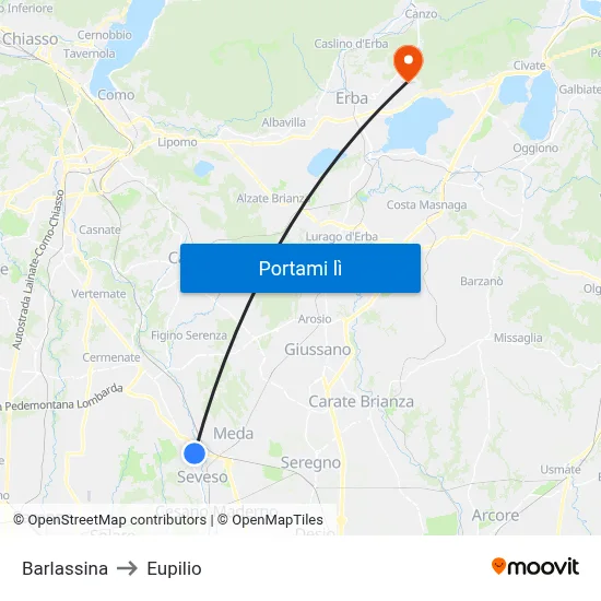 Barlassina to Eupilio map
