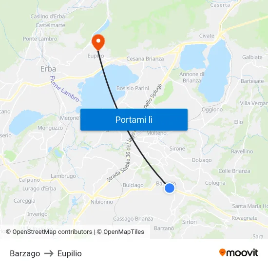 Barzago to Eupilio map