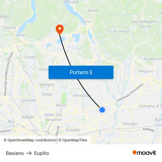 Basiano to Eupilio map