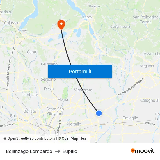 Bellinzago Lombardo to Eupilio map