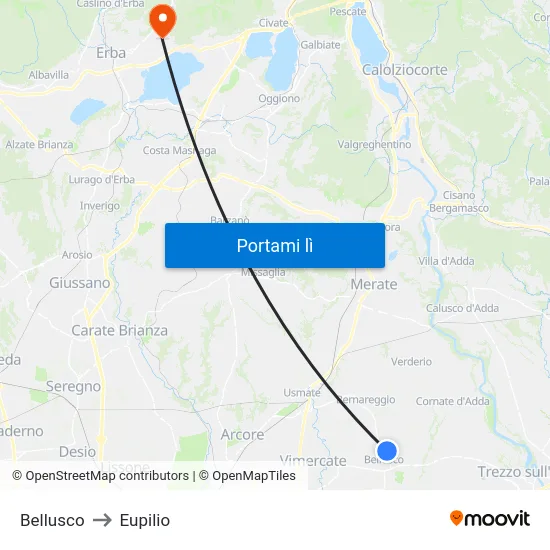 Bellusco to Eupilio map