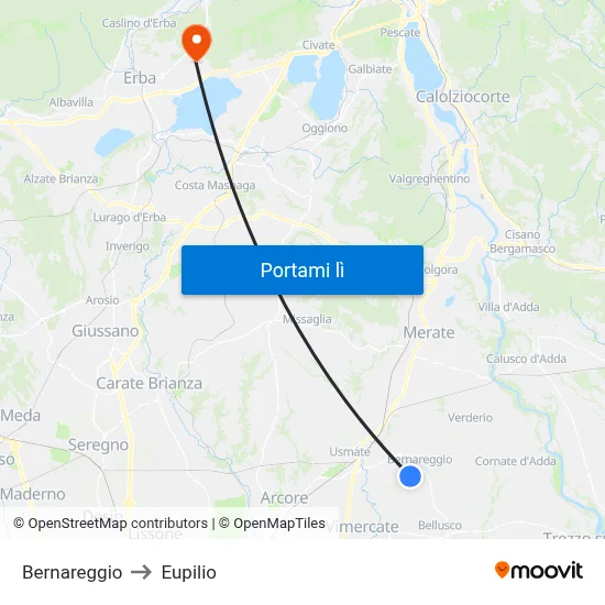 Bernareggio to Eupilio map