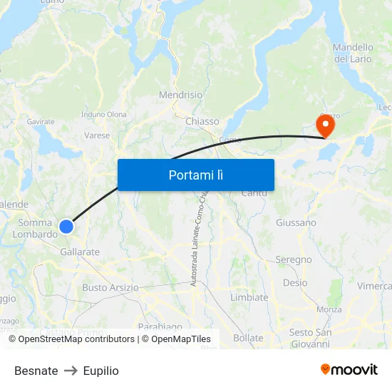Besnate to Eupilio map