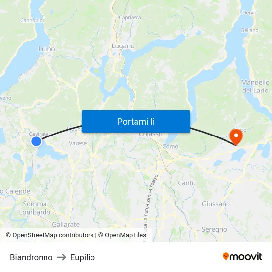 Biandronno to Eupilio map