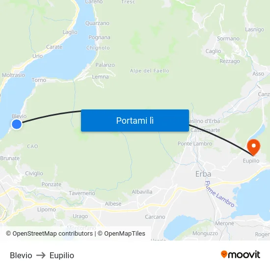 Blevio to Eupilio map