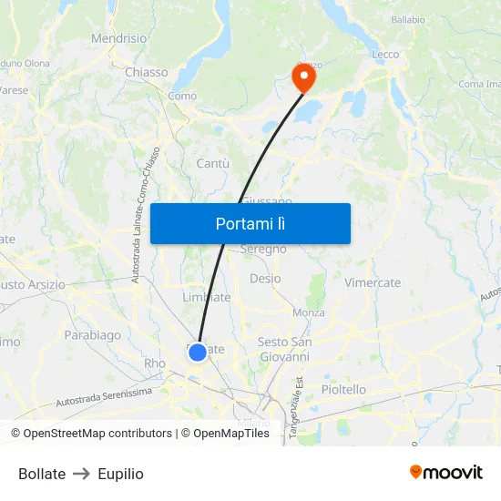 Bollate to Eupilio map