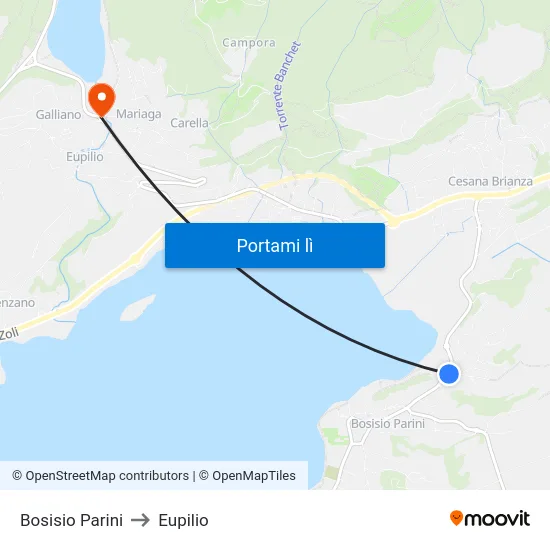 Bosisio Parini to Eupilio map