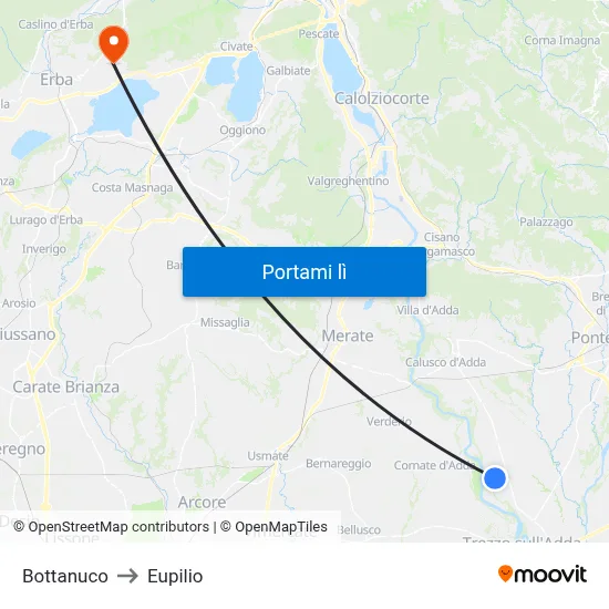 Bottanuco to Eupilio map