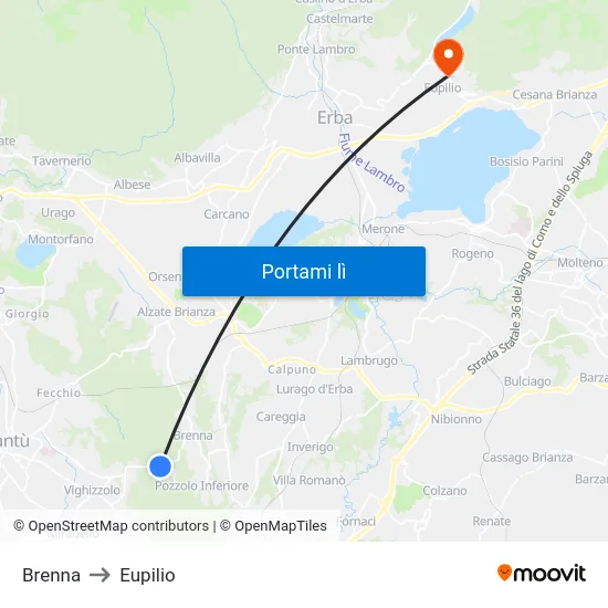 Brenna to Eupilio map