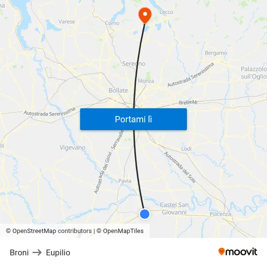 Broni to Eupilio map
