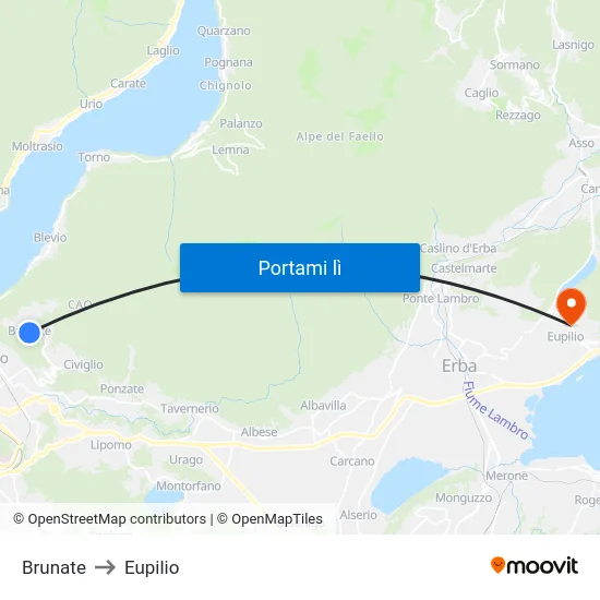 Brunate to Eupilio map