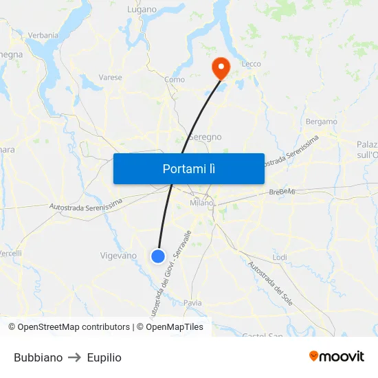 Bubbiano to Eupilio map