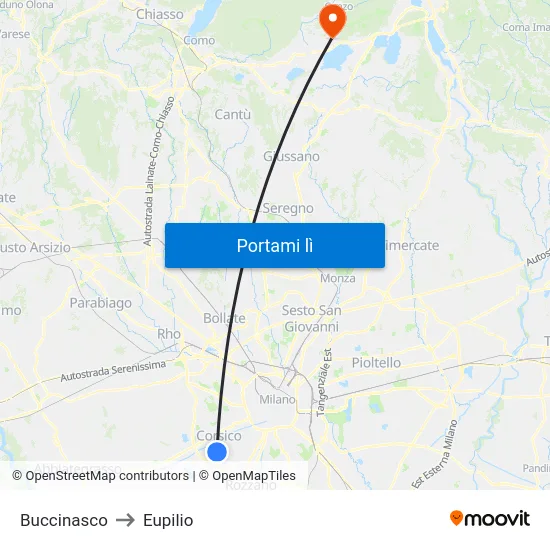 Buccinasco to Eupilio map