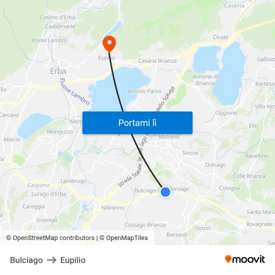 Bulciago to Eupilio map