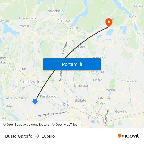 Busto Garolfo to Eupilio map