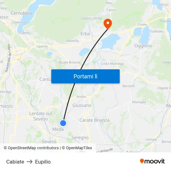 Cabiate to Eupilio map