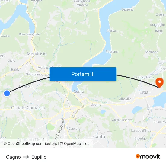 Cagno to Eupilio map