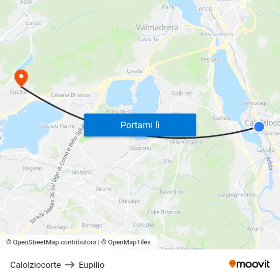 Calolziocorte to Eupilio map