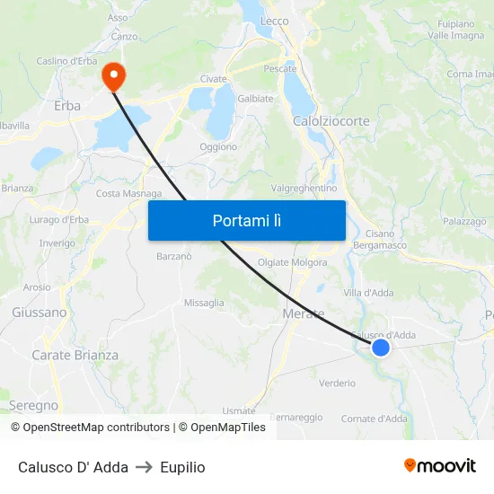Calusco D' Adda to Eupilio map