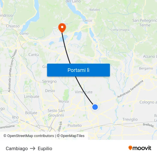Cambiago to Eupilio map